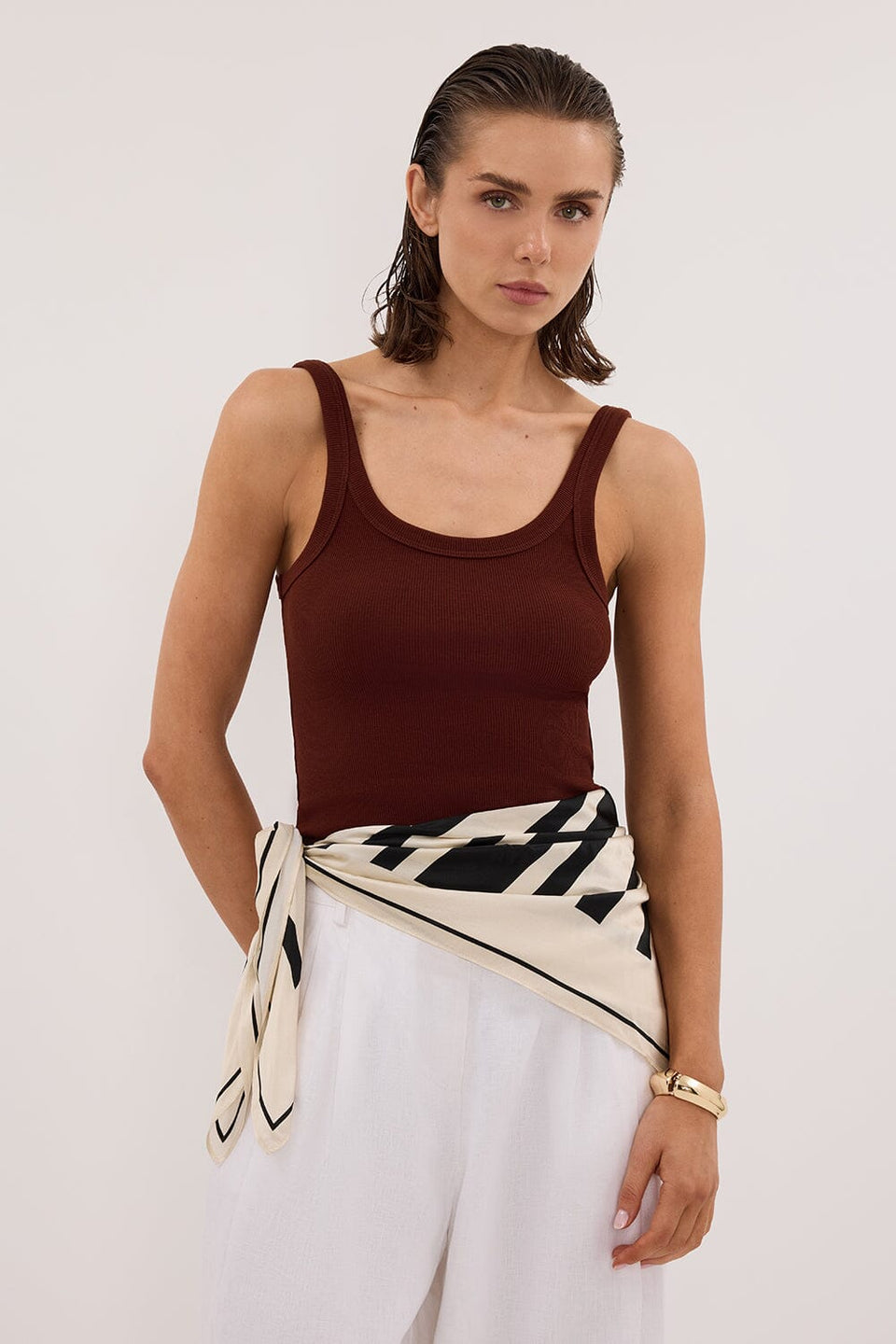 PHOEBE CINNAMON SLEEVELESS SCOOP NECK TANK TOP Clothing DISSH Boutiques 