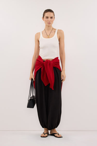 Stas wearing PHOEBE OFF WHITE SCOOP NECK TANK TOP