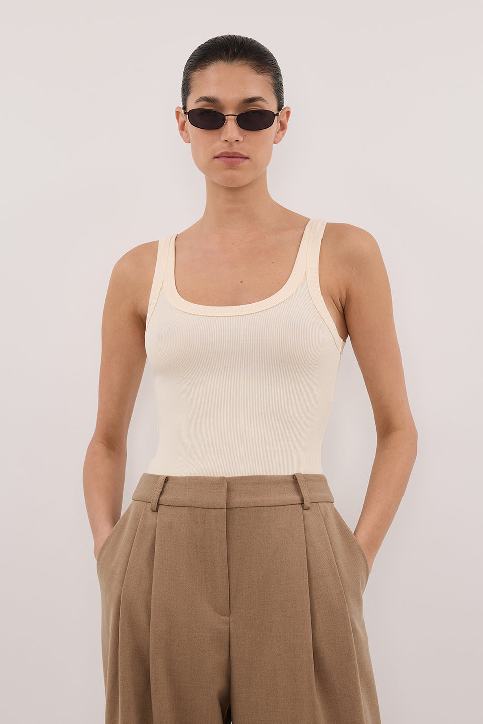 PHOEBE SANDSTONE SLEEVELESS SCOOP NECK TANK Clothing DISSH Boutiques 