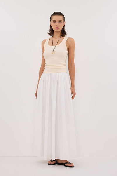 Stas wearing CLARA SANDSTONE SCOOP NECK TANK TOP