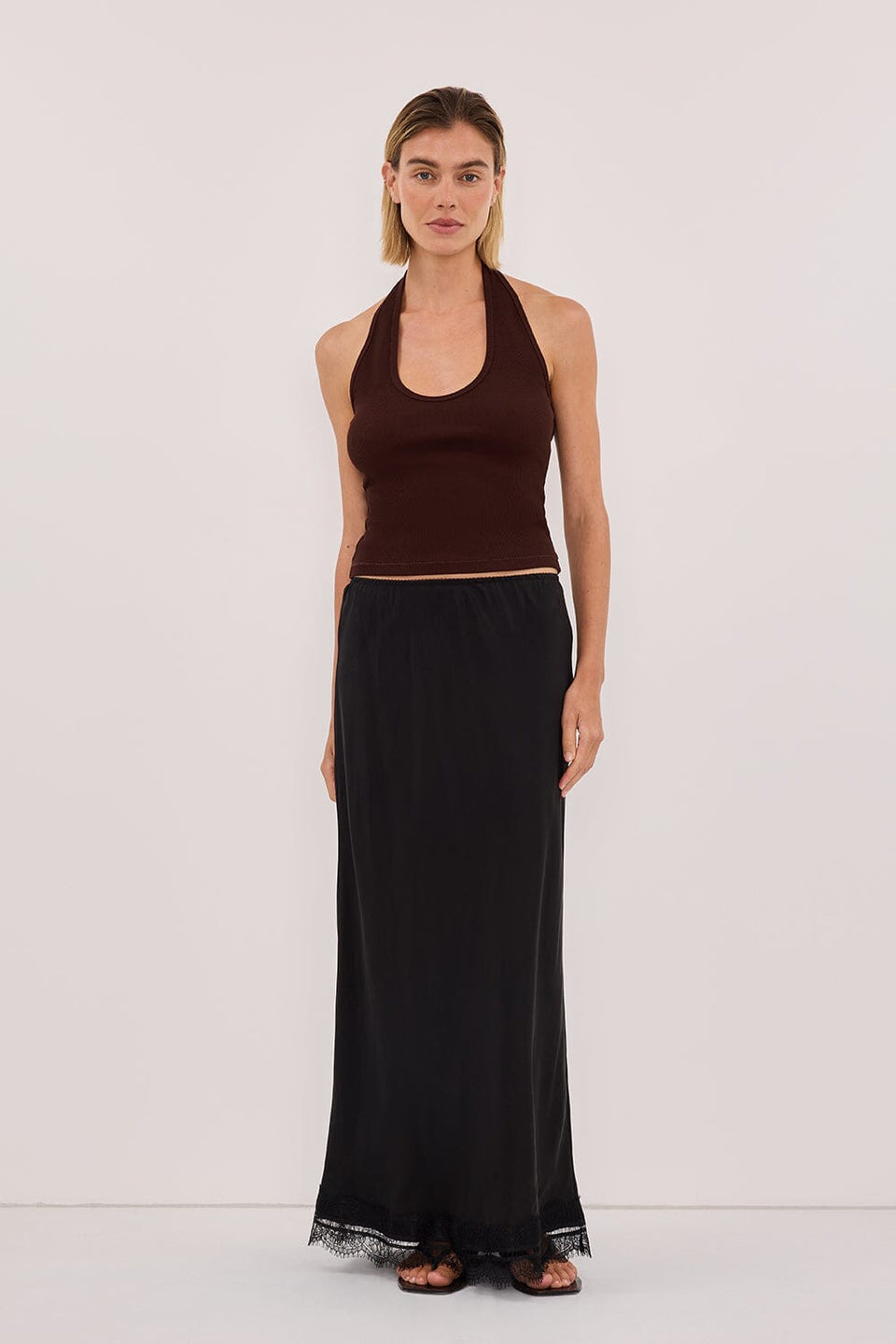 HARLAN BURNT CHOC KNIT HALTER TOP Clothing DISSH Boutiques 