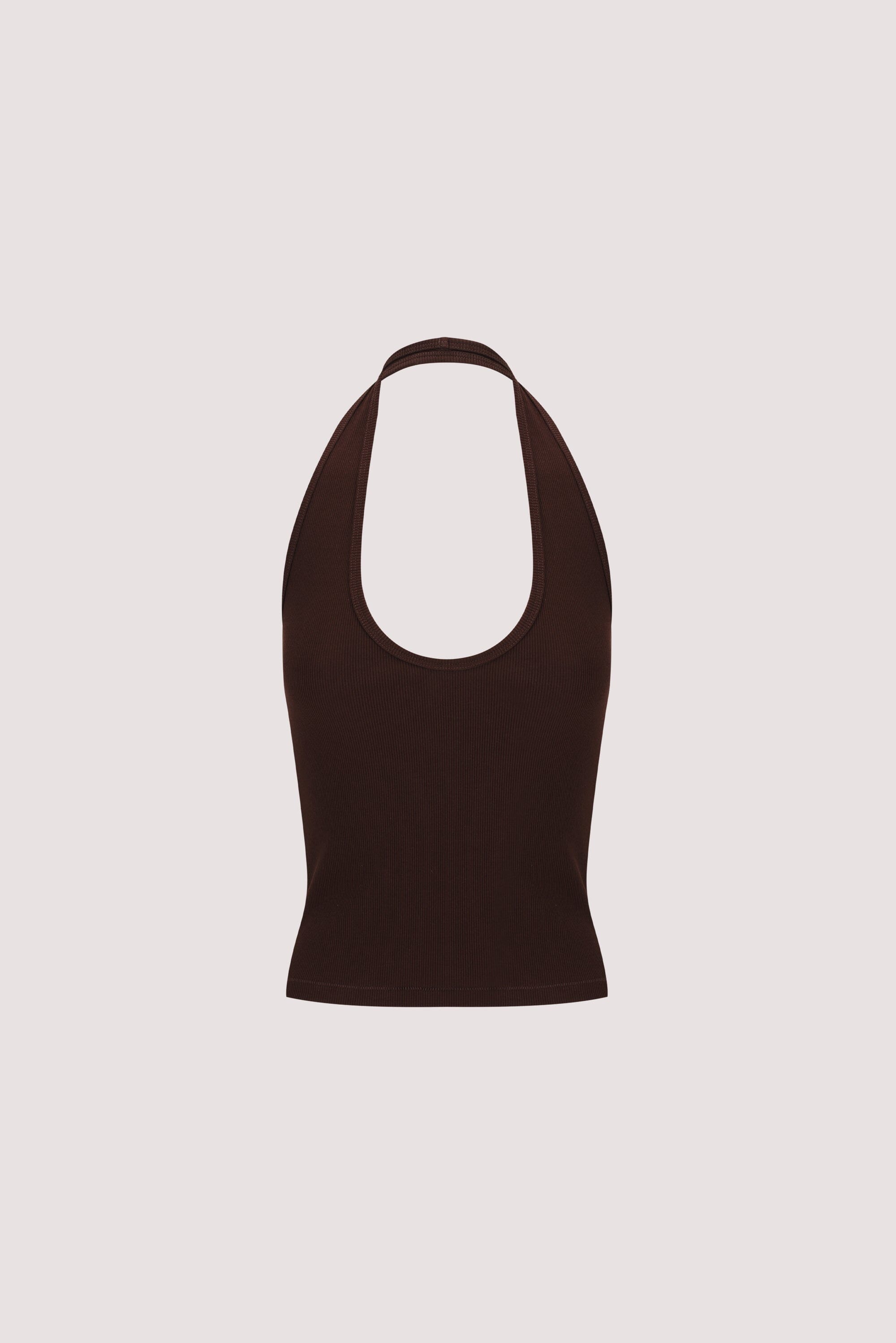 HARLAN BURNT CHOC KNIT HALTER TOP