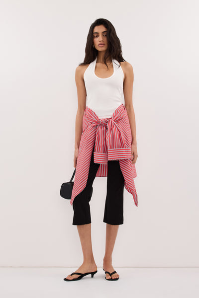 Anaya wearing HARLAN OFF WHITE KNIT HALTER TOP