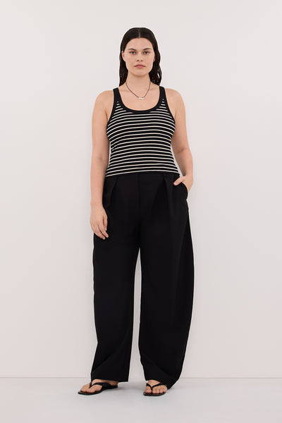 Jasmine wearing PENNY BLACK SLEEVELESS STRIPE KNIT TANK TOP