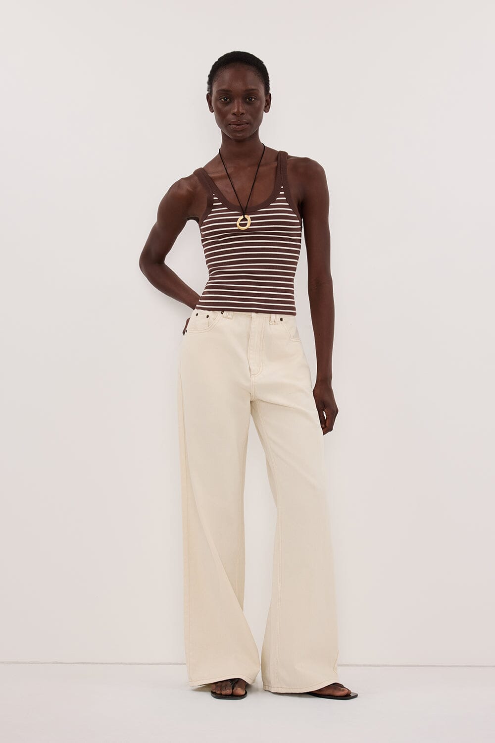 タンクトップ Stripe tank top  &amp;  wide pants stripe american sleeve knit tank top / ストライプアメスリニット