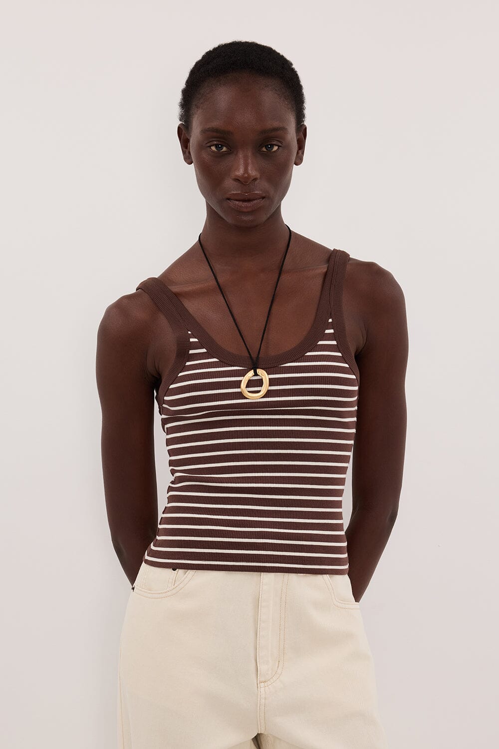 PENNY CHOC SLEEVELESS STRIPE KNIT TANK TOP
