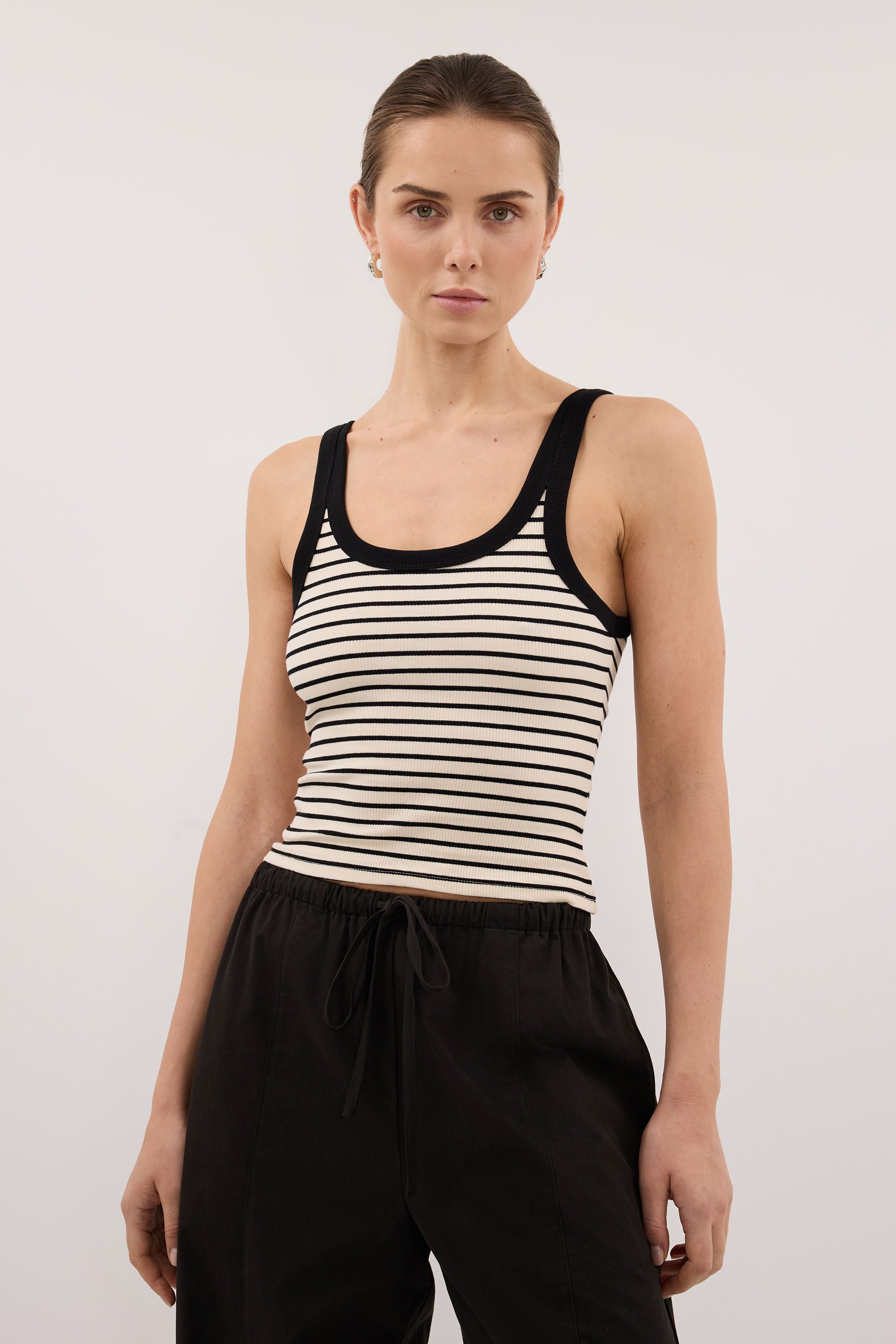 PENNY CREAM SLEEVELESS STRIPE KNIT TANK TOP