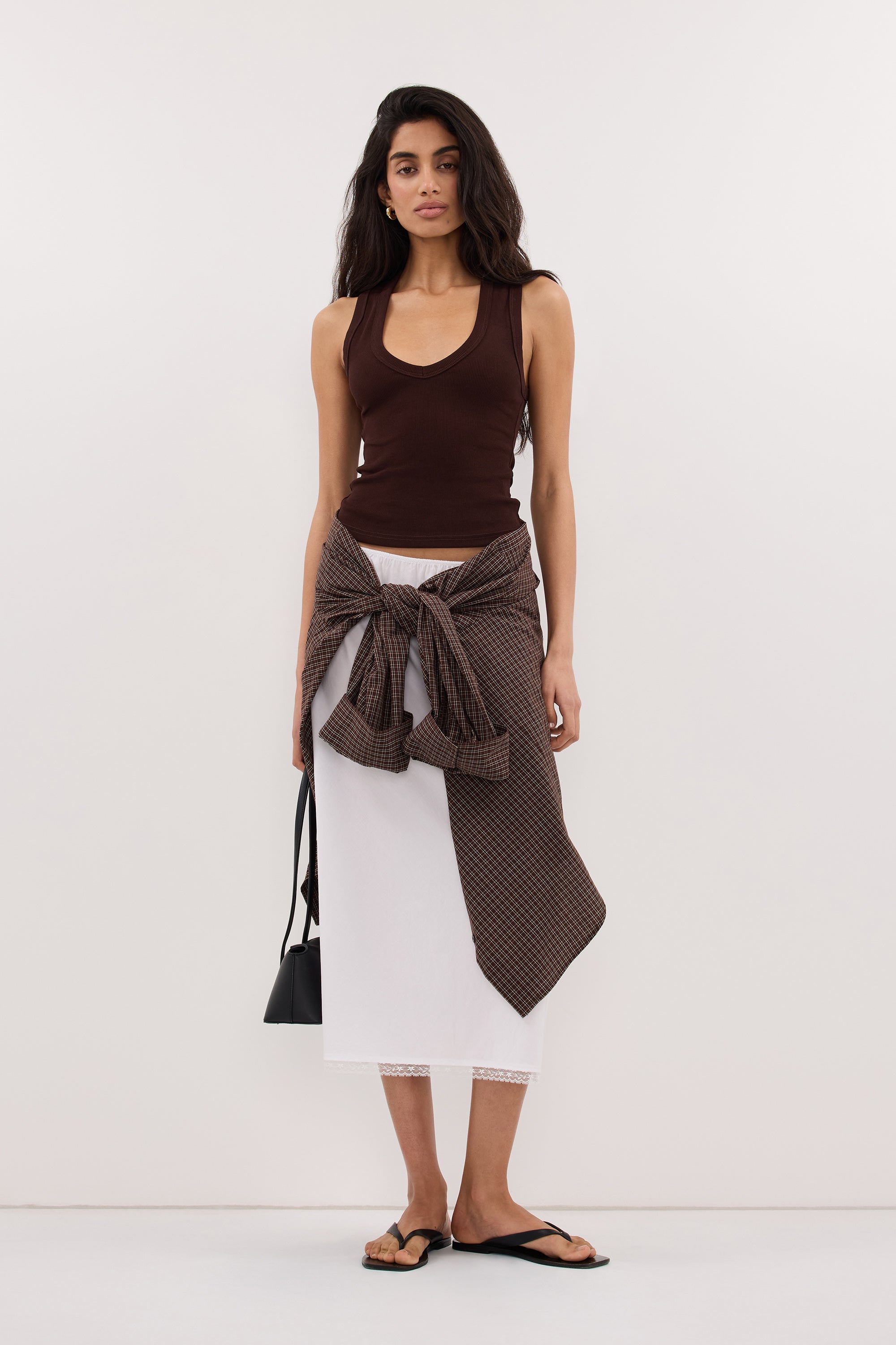 YASMIN BURNT CHOC SLEEVELESS KNIT TANK