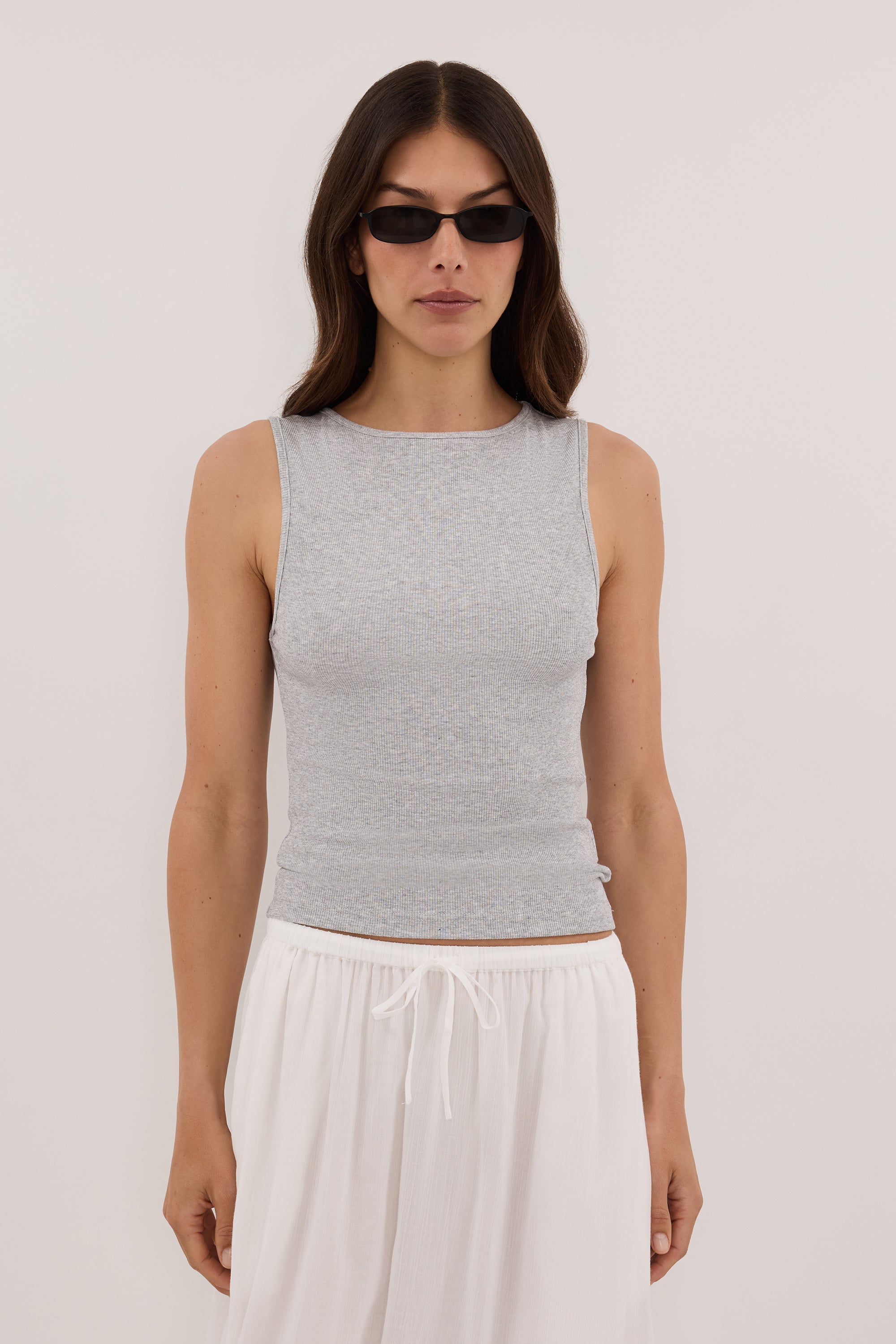 AMARA GREY MARLE BOAT NECK KNIT TANK