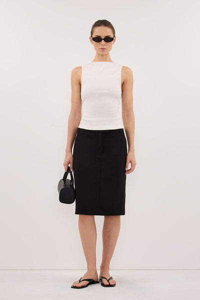 Stas wearing AMARA OFF WHITE BOAT NECK KNIT TANK