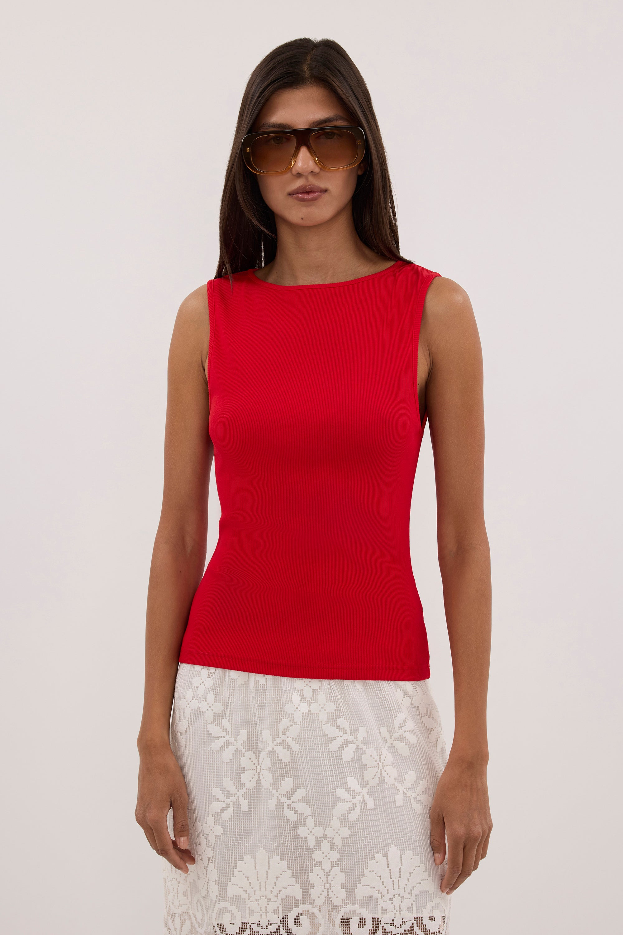 AMARA RED BOAT NECK KNIT TANK