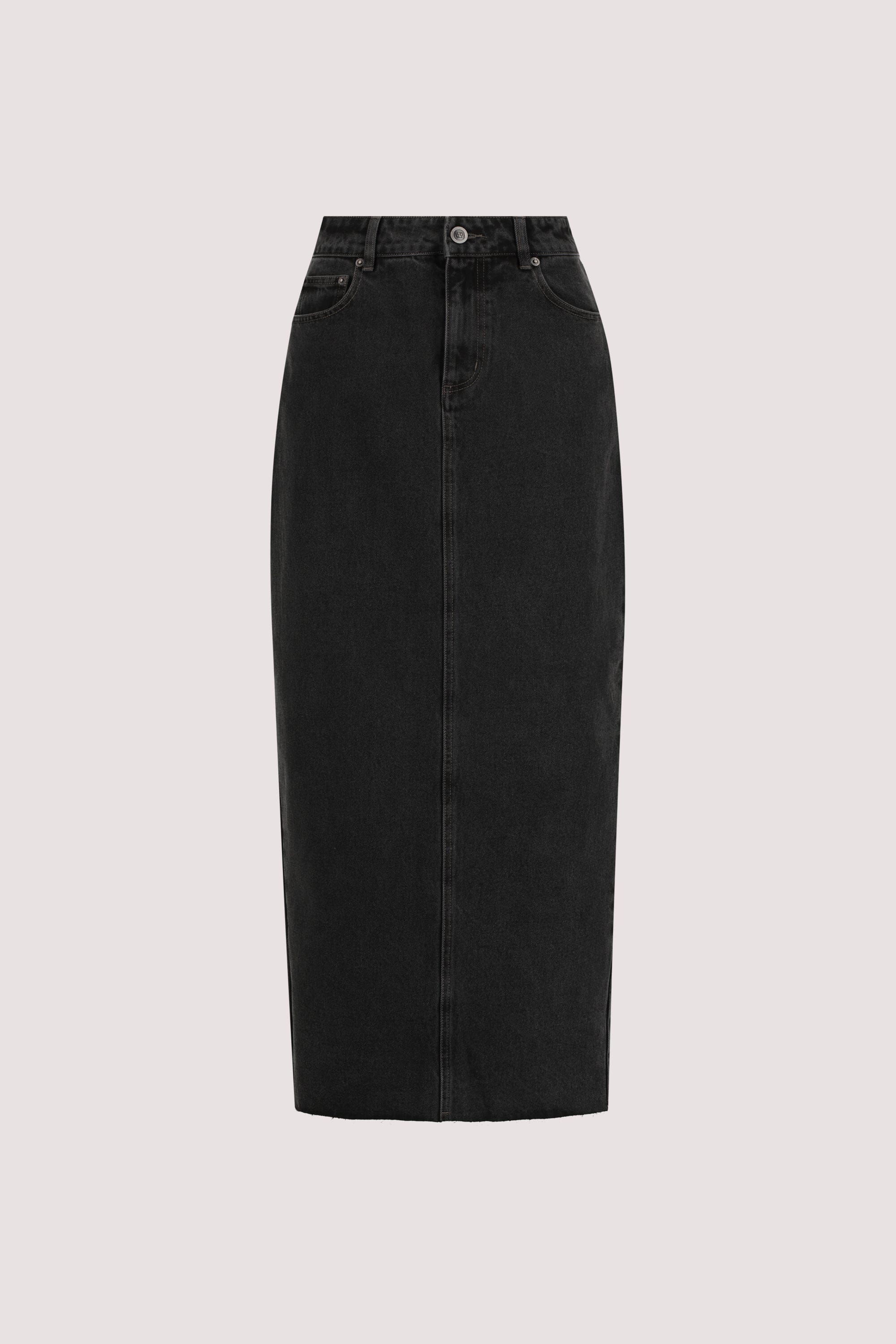 MONROE BLACK RINSE DENIM MIDI SKIRT