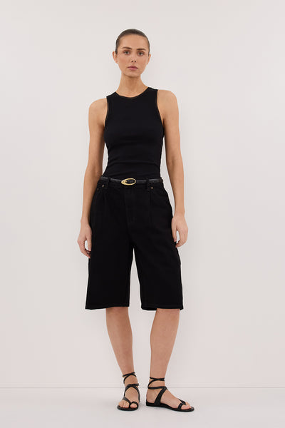 Stas wearing JACK JET BLACK DENIM BERMUDA SHORT