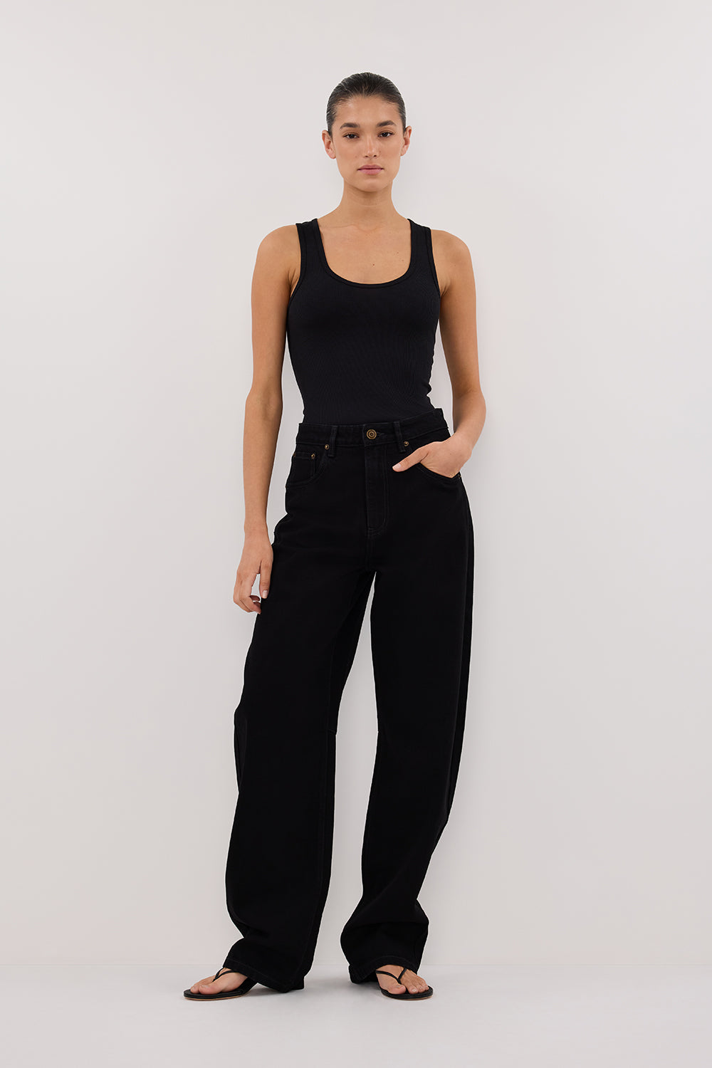 LIV BLACK DENIM BARREL LEG JEAN Clothing DISSH Boutiques 