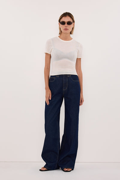 Joanna wearing REAGAN 2.0 INDIGO TALL SLOUCHY JEAN