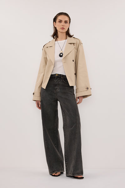 Annie wearing CARSON WASHED BLACK TALL WIDE LEG JEAN