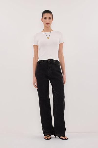 Aude wearing WESTIN BLACK RINSE TALL STRAIGHT JEAN