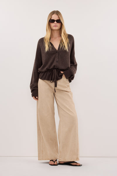 Zoe wearing DREW BUFF WIDE LEG DENIM JEAN
