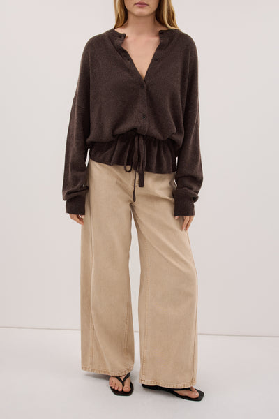 Zoe wearing DREW BUFF WIDE LEG DENIM JEAN