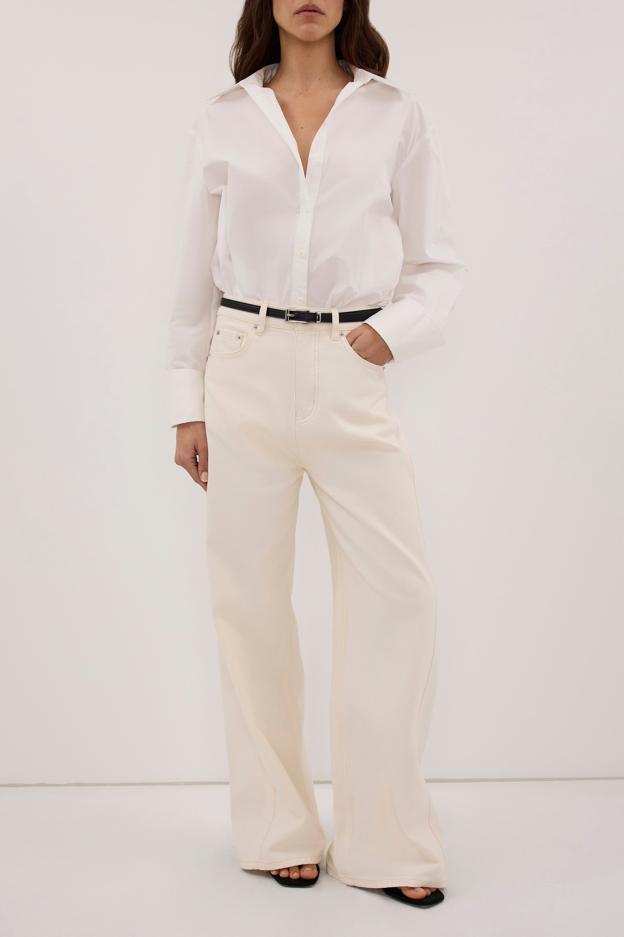 DREW CREAM WIDE LEG DENIM JEAN
