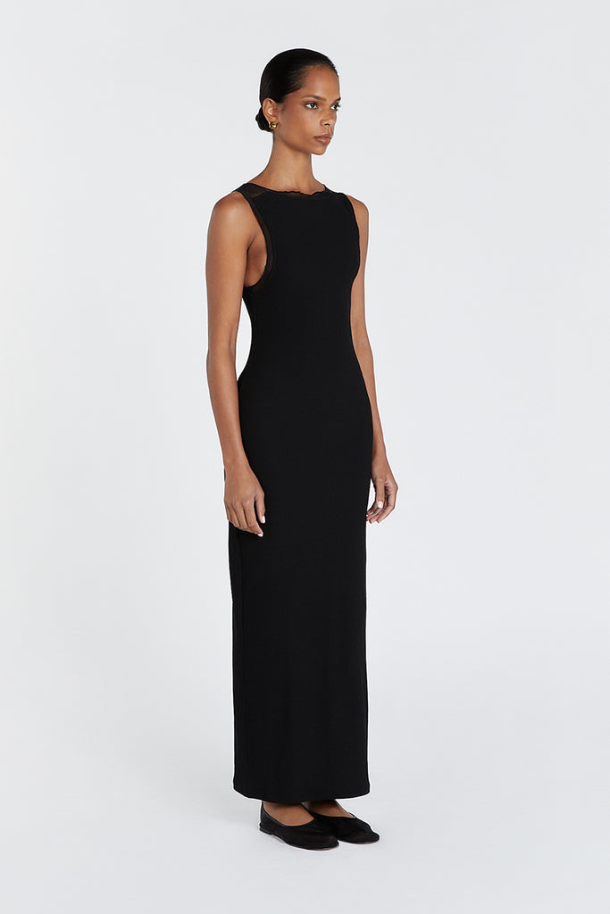 LINA BLACK BOAT NECK MIDI DRESS | Dissh