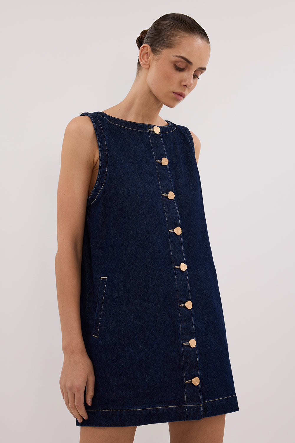 SHERI INDIGO DENIM MINI DRESS Clothing DISSH Boutiques 