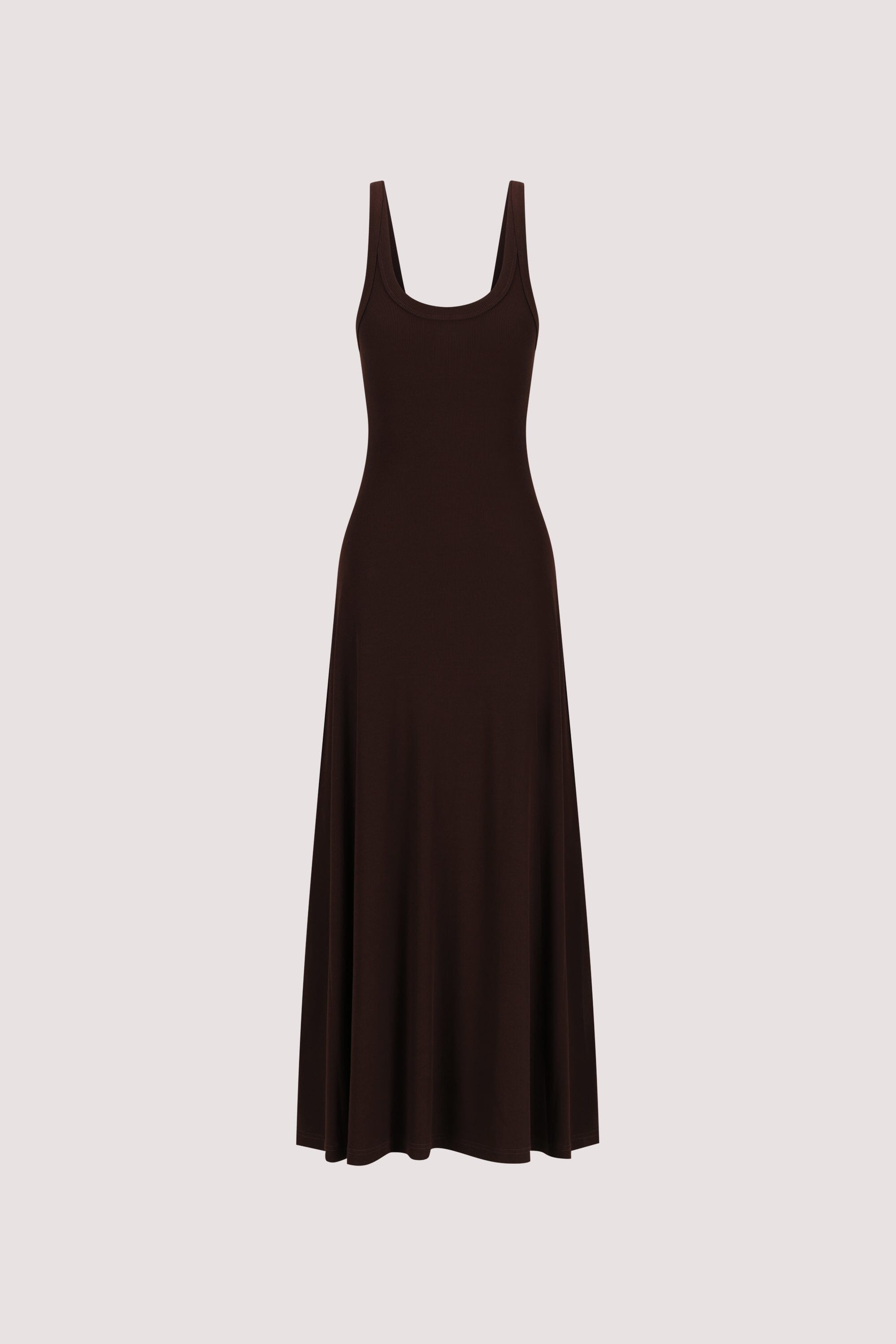 PHOEBE BURNT CHOC SLEEVELESS SCOOP NECK MIDI DRESS