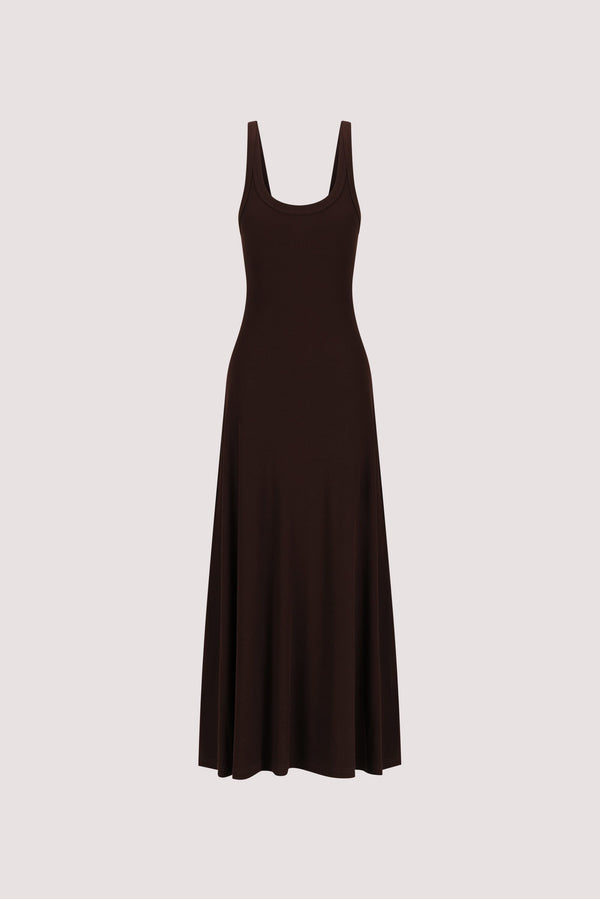 PHOEBE BURNT CHOC SCOOP NECK DRESS