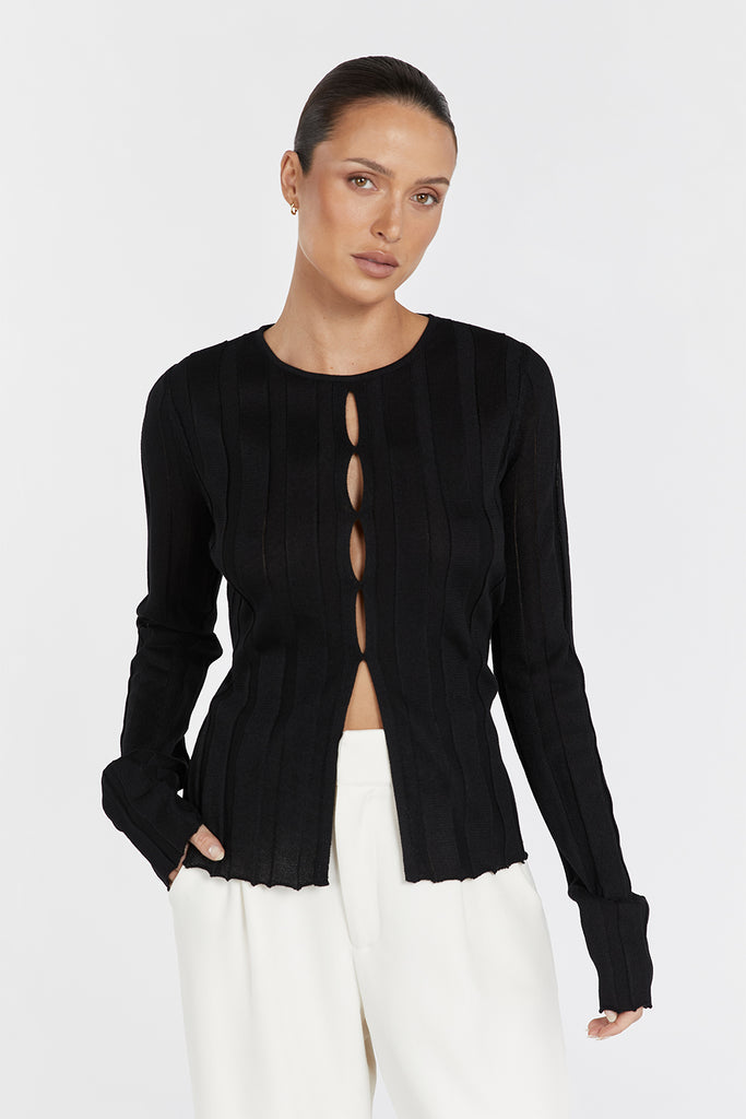 BRONSON BLACK LONG SLEEVE KNIT TOP | Dissh