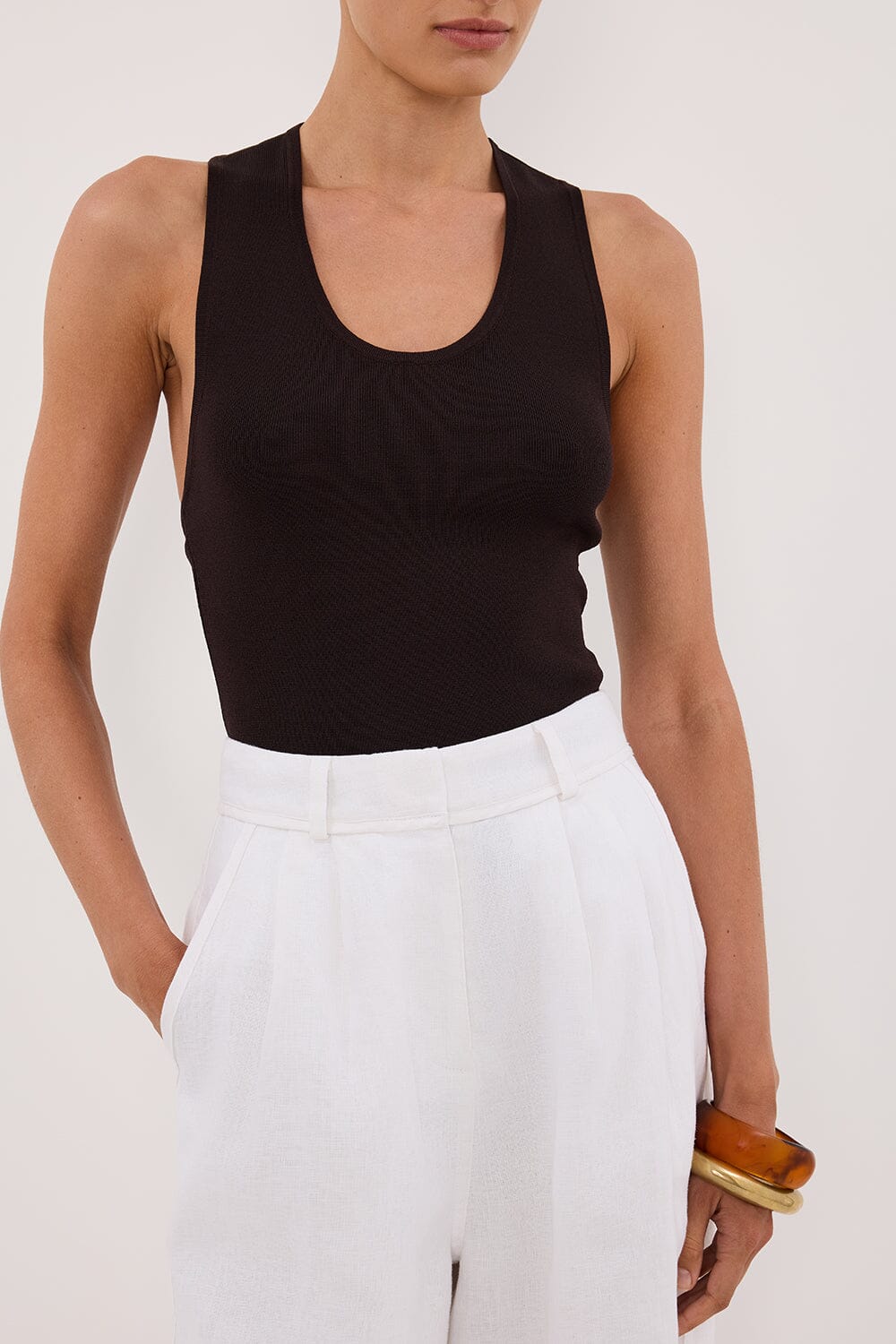 DEVIN BITTER CHOC RACER KNIT TANK Clothing DISSH Boutiques 