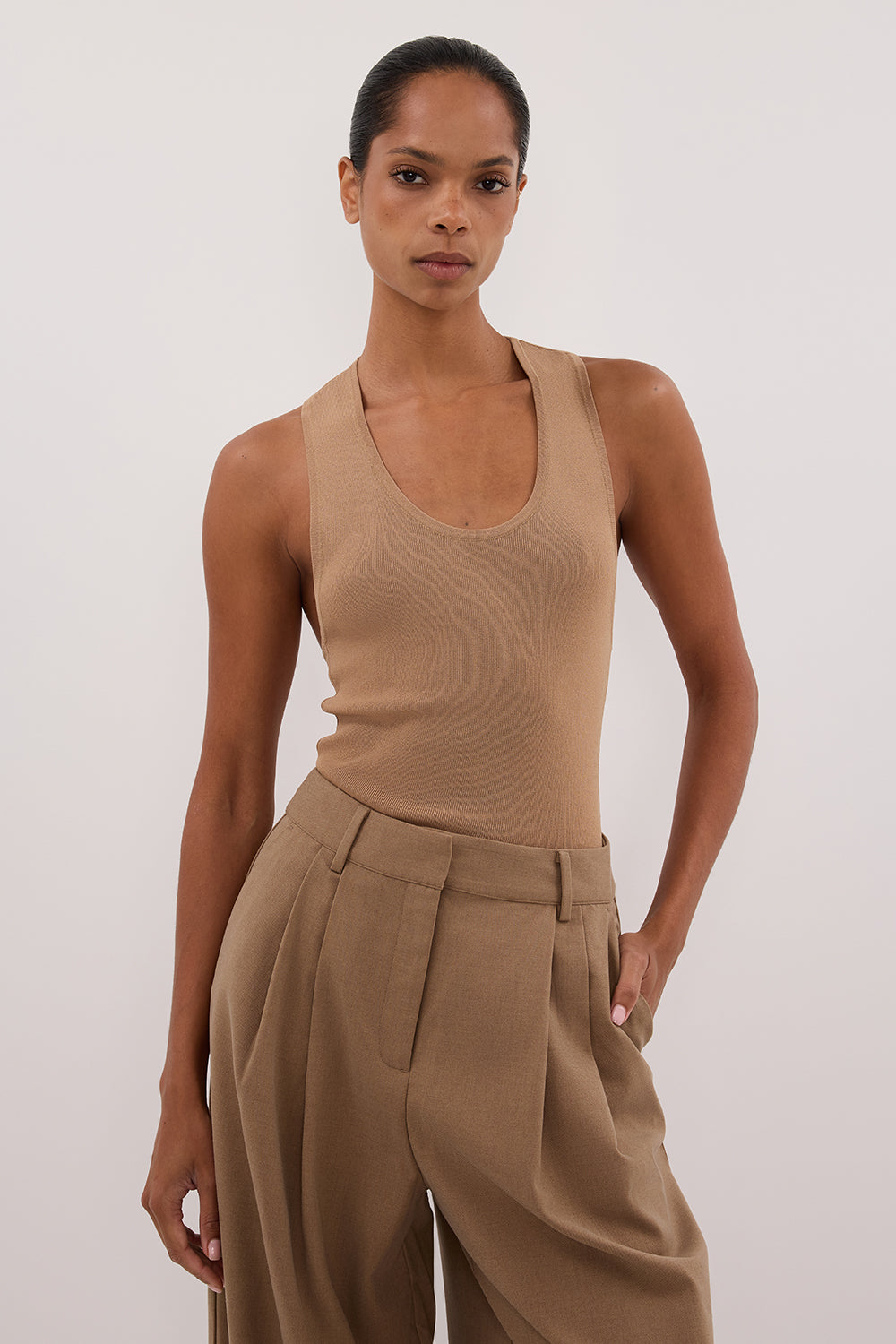 DEVIN TAN RACER KNIT TANK Clothing DISSH Boutiques XS TAN 