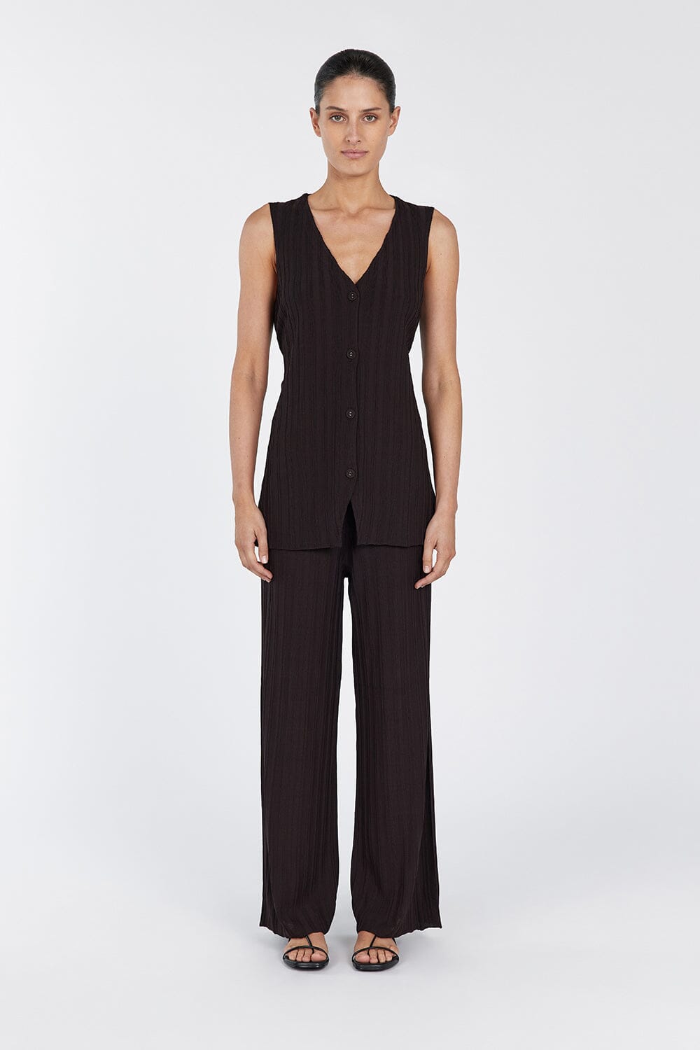 SYLVIA BITTER CHOC LONGLINE VEST Clothing DISSH Boutiques XS BITTER CHOCOLATE 