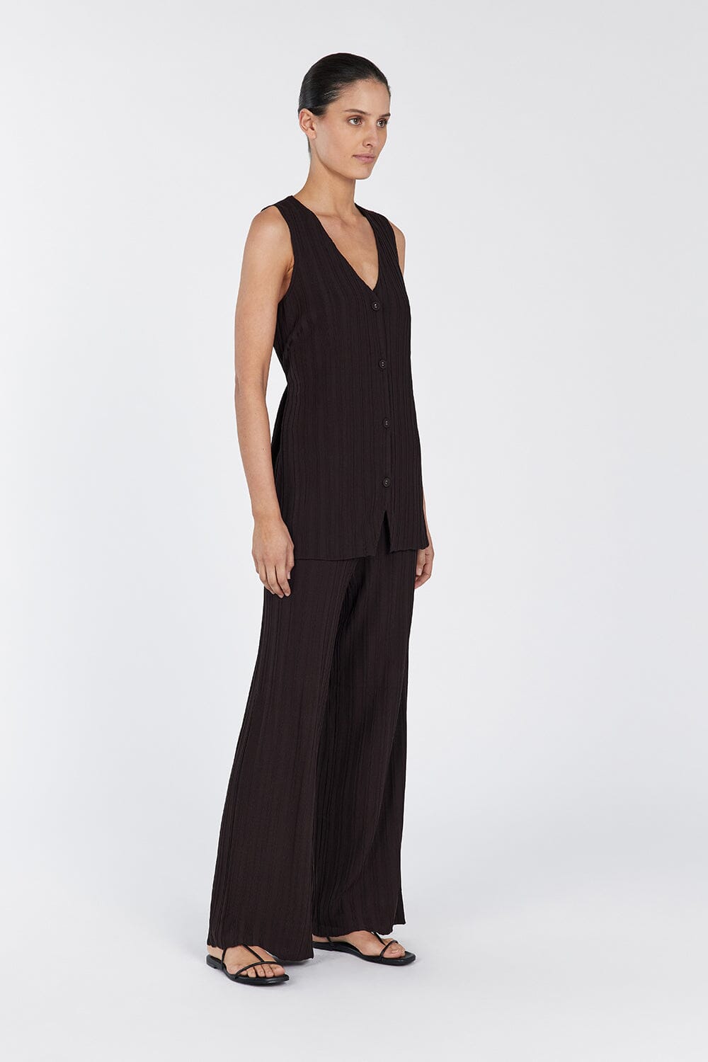 SYLVIA BITTER CHOC LONGLINE VEST Clothing DISSH Boutiques 
