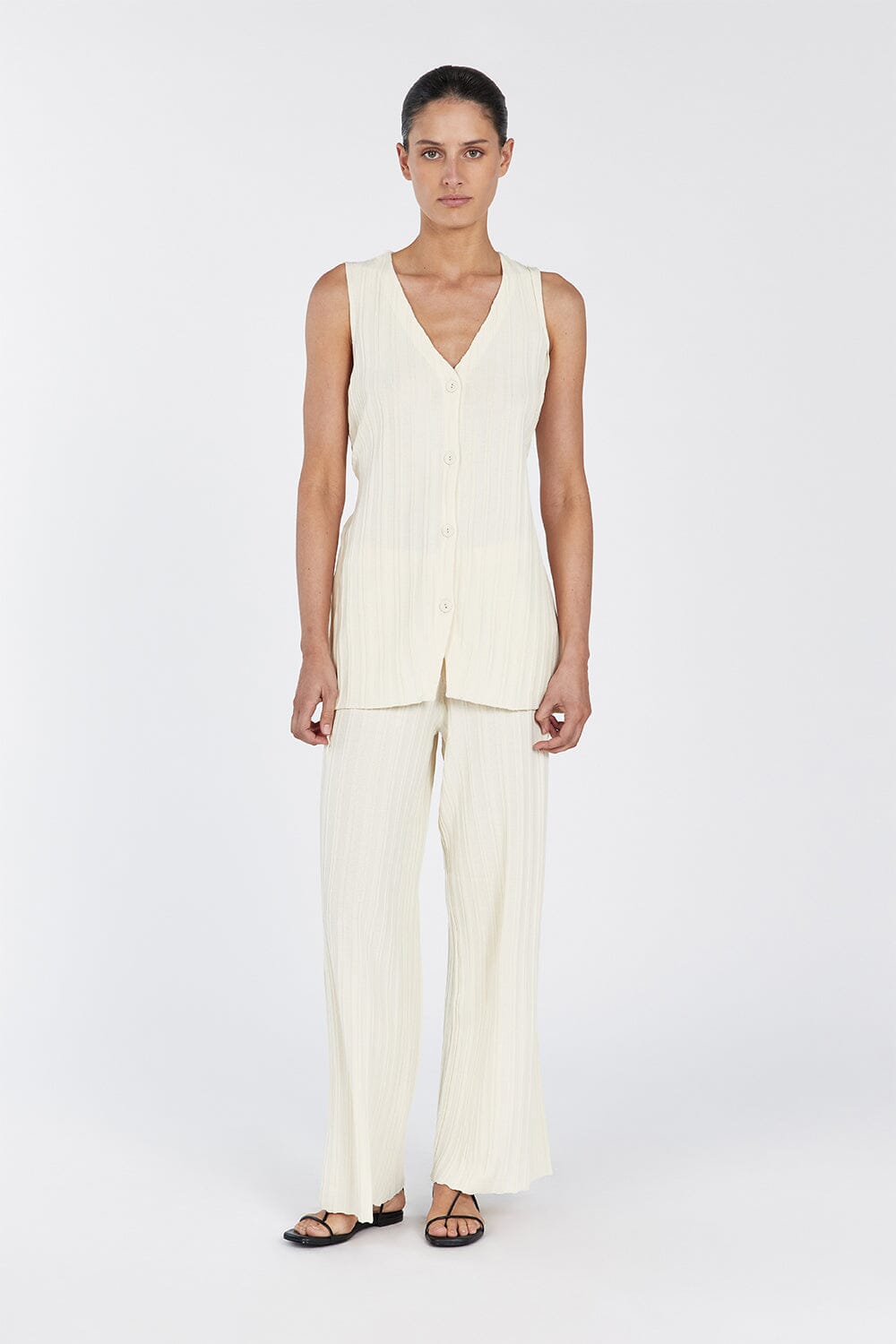 SYLVIA CREAM LONGLINE VEST Clothing DISSH Boutiques XL CREAM 