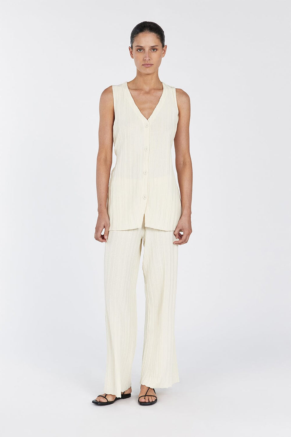 SYLVIA CREAM LONGLINE VEST Clothing DISSH Boutiques XL CREAM 