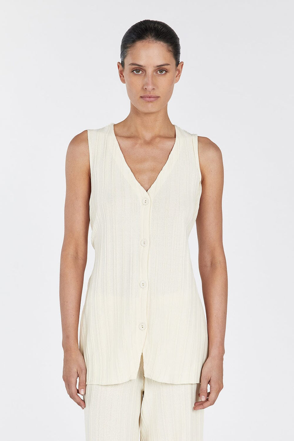SYLVIA CREAM LONGLINE VEST Clothing DISSH Boutiques 