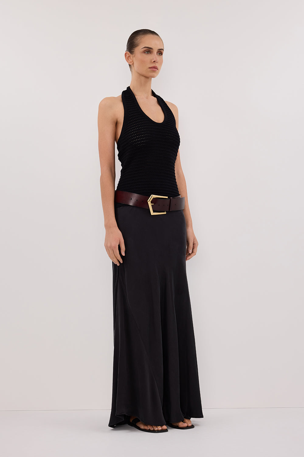 GINA BLACK HALTER CROCHET TOP Clothing DISSH Boutiques 