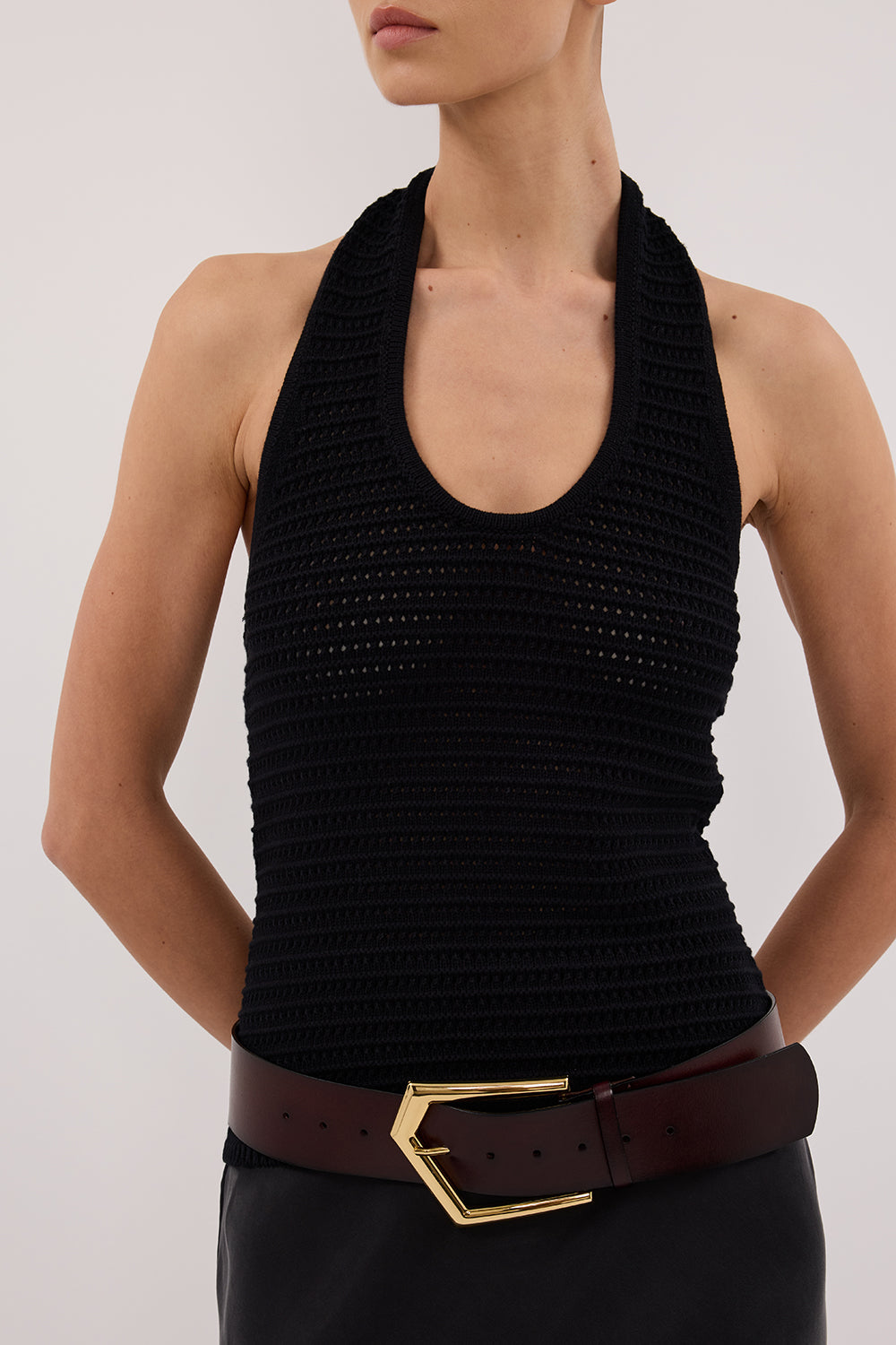 GINA BLACK HALTER CROCHET TOP Clothing DISSH Boutiques 