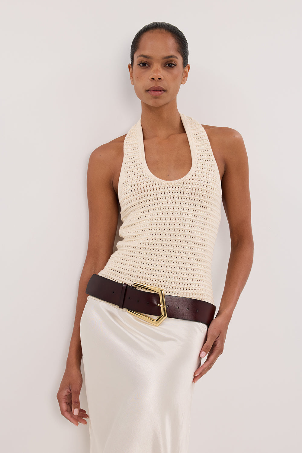 GINA CREAM HALTER CROCHET TOP Clothing DISSH Boutiques 