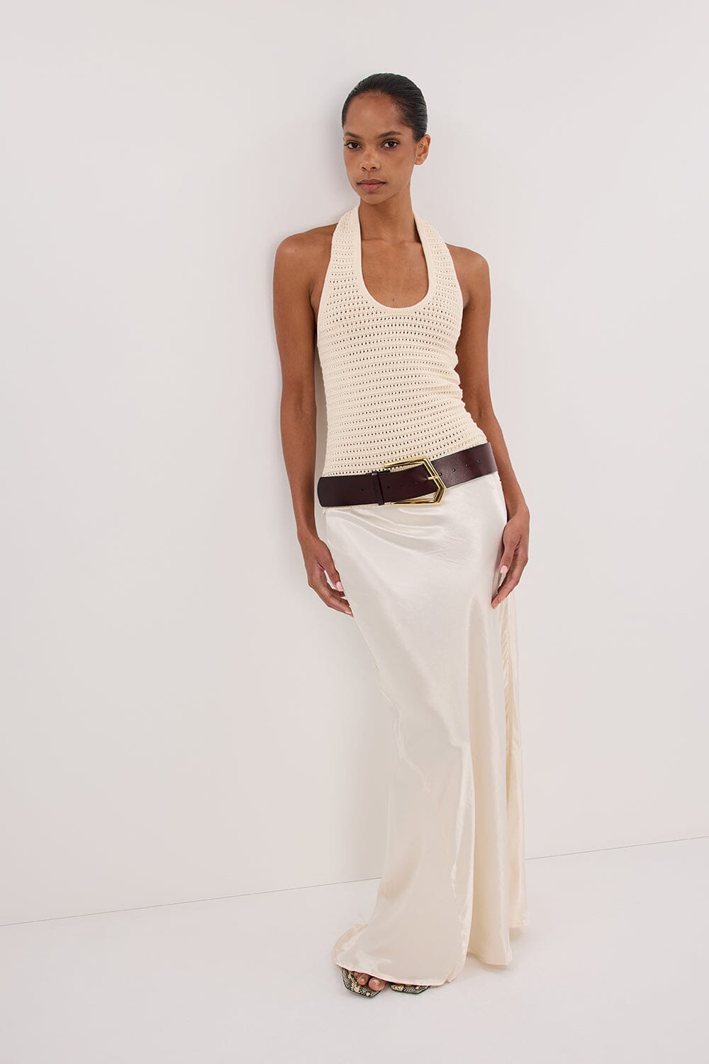 GINA CREAM HALTER CROCHET TOP Clothing DISSH Boutiques 