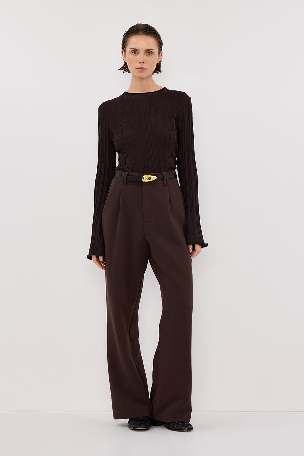 SYLVIA BITTER CHOC CREW KNIT TOP Clothing DISSH Boutiques 