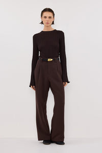 SYLVIA BITTER CHOC CREW KNIT TOP