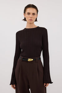 SYLVIA BITTER CHOC CREW KNIT TOP