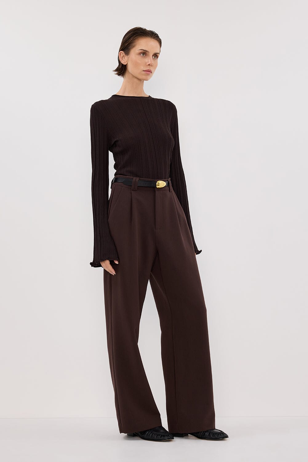 SYLVIA BITTER CHOC CREW KNIT TOP Clothing DISSH Boutiques 