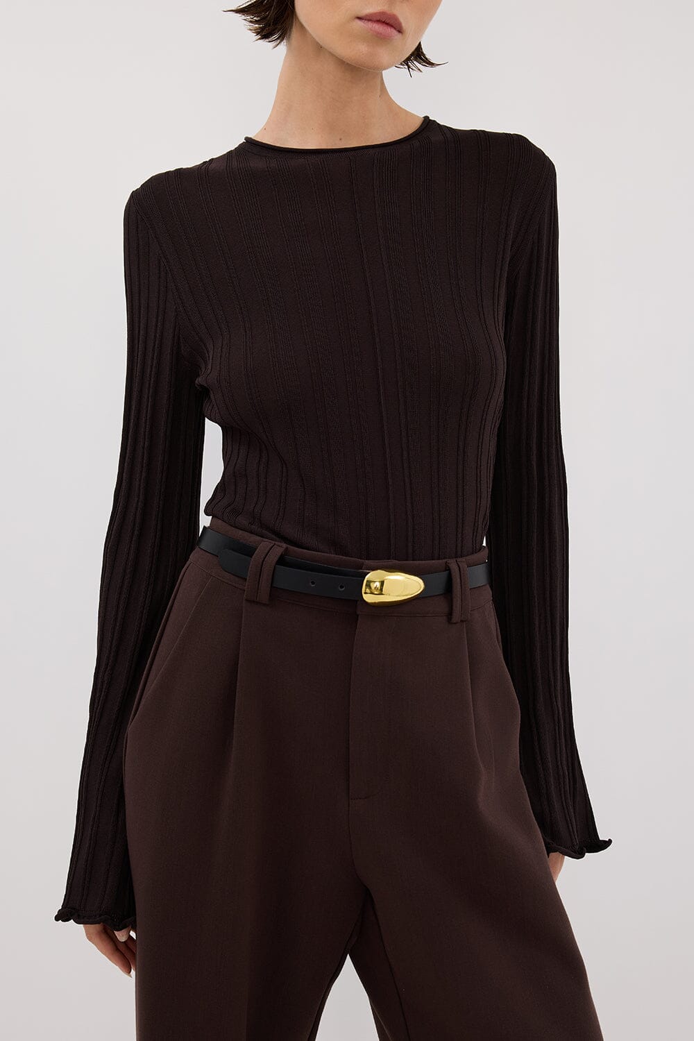 SYLVIA BITTER CHOC CREW KNIT TOP Clothing DISSH Boutiques 