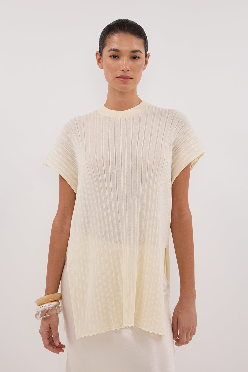 JADE CREAM SLEEVELESS KNIT TOP Clothing DISSH Boutiques 