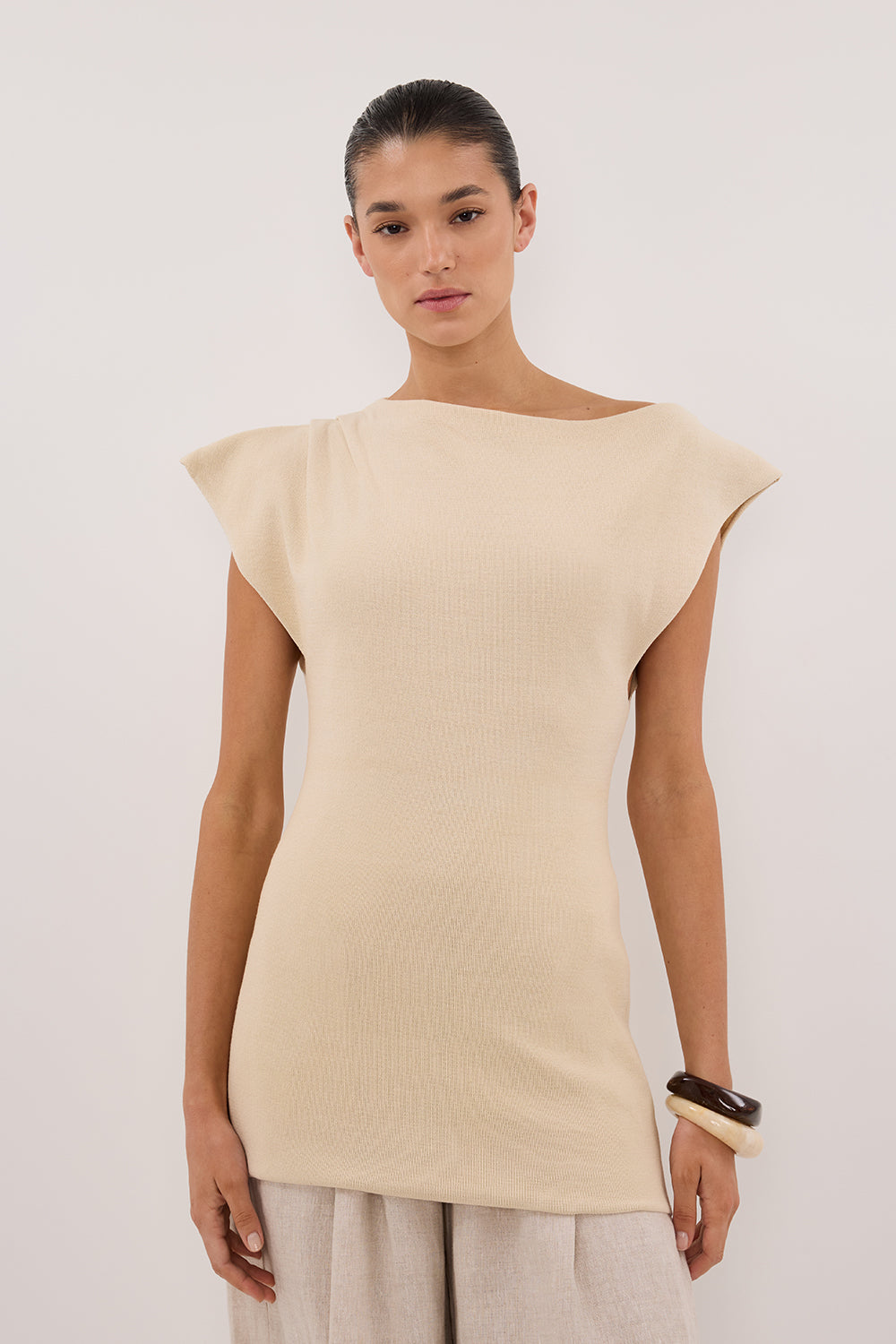 LIA NATURAL SLEEVELESS KNIT TOP Clothing DISSH Boutiques 