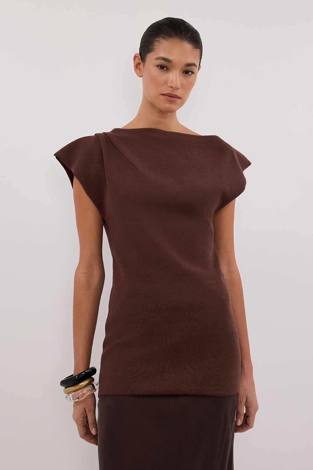 LIA WALNUT SLEEVELESS KNIT TOP Clothing DISSH Boutiques 