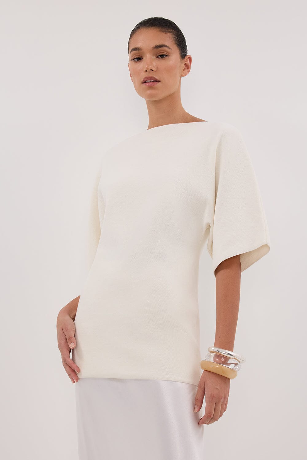 LIA IVORY SLEEVED KNIT TOP Clothing DISSH Boutiques 