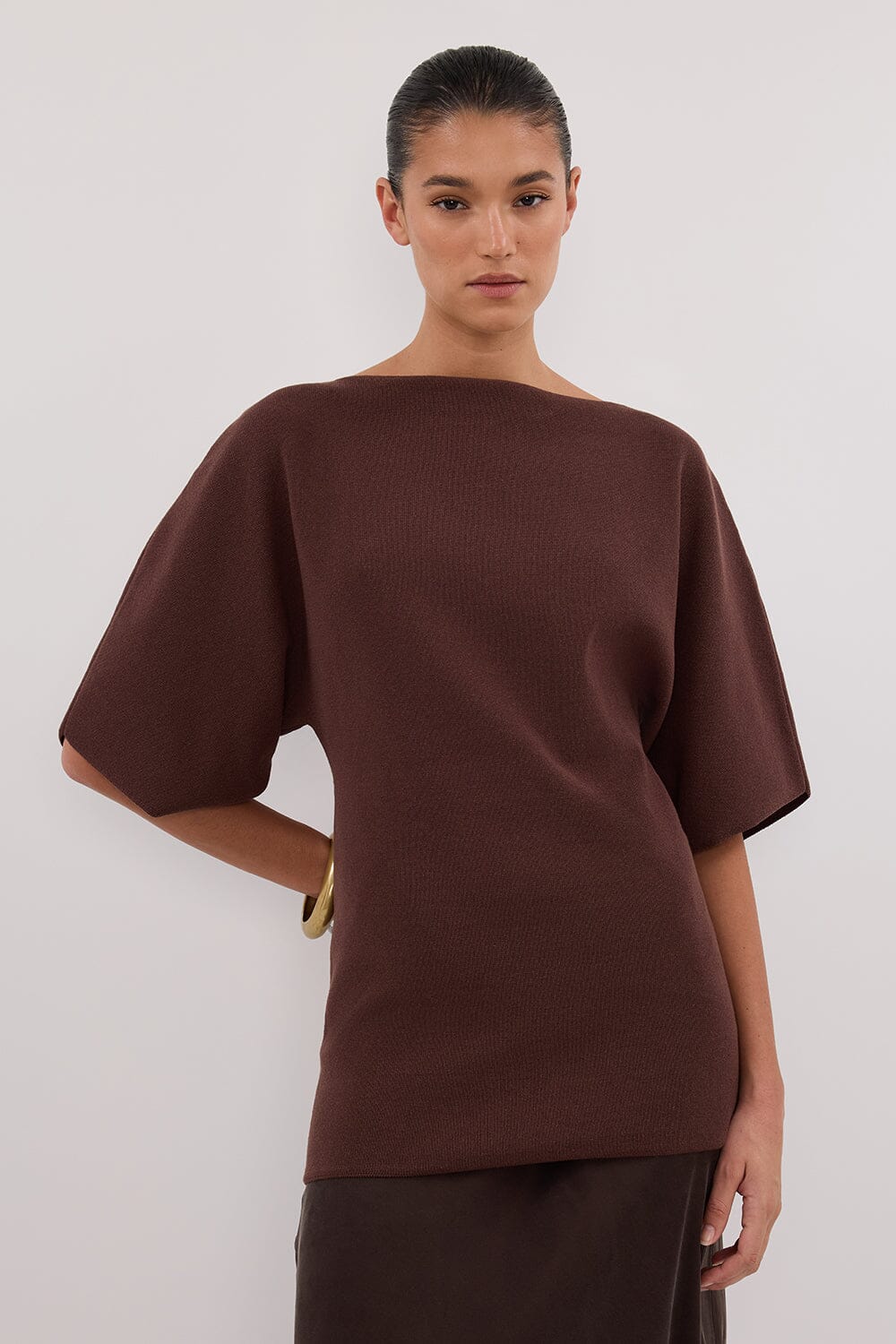 LIA WALNUT SLEEVED KNIT TOP Clothing DISSH Boutiques XS CHOCOLATE 